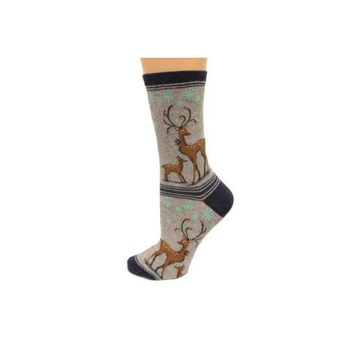 Hot Sox Women's Holiday Fun Novelty Crew Socks, Reindeers (Sweatshirt Grey Heather), Shoe Size: 4-10