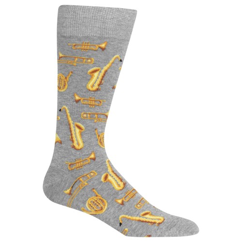 Hot Sox Jazz Instruments Crew Socks, 1 Pair, Sweatshirt Heather Grey, Men's 6-12.5 Hot Sox Jazz Instruments Crew Socks, 1 Pair, Sweatshirt Heather Grey, Men's 6-12.5