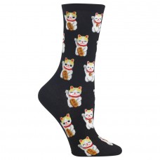 HotSox Womens Lucky Cat Socks, Black, 1 Pair, Womens Shoe 4-10