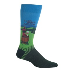 Hot Sox Men's Travel Series Novelty Crew Socks, Wine Country (Washed Blue), Shoe Size: 6-12
