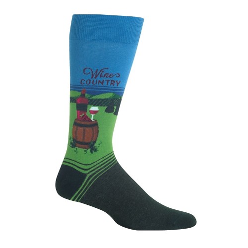 Hot Sox Men's Travel Series Novelty Crew Socks, Wine Country (Washed Blue), Shoe Size: 6-12 Hot Sox Men's Travel Series Novelty Crew Socks, Wine Country (Washed Blue), Shoe Size: 6-12