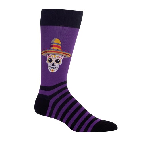 Hot Sox Men's Sombrero Sugar Skull Crew Socks 1 Pair, Purple, 6-12.5 Shoe Hot Sox Men's Sombrero Sugar Skull Crew Socks 1 Pair, Purple, 6-12.5 Shoe