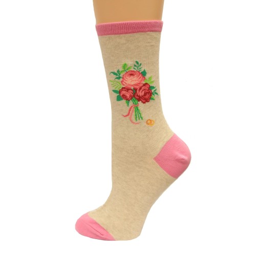 Hot Sox Women's Wedding Bliss Novelty Casual Crew Socks, Bridal Bouquet (Oatmeal Heather), Shoe Size: 4-10 Size: 9-11