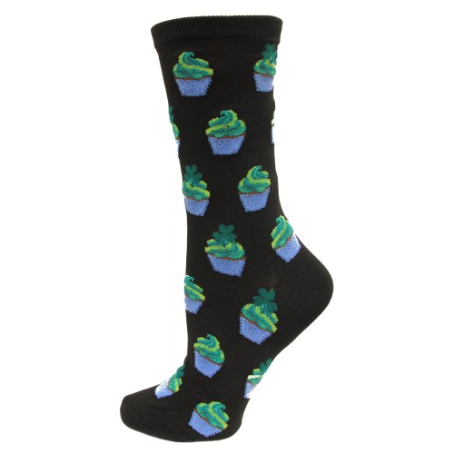 Hotsox Women's Crew Irish Cupcakes Socks 1 Pair, Black, Women's Shoe 4-10
