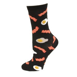 HOTSOX Kids Crew Socks Eggs and Bacon 1 Pair, Black, Large/XLarge