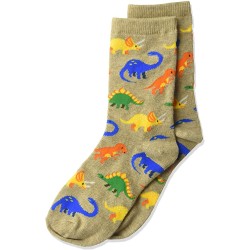 HOTSOX Kids Crew Socks Dinosaur 1 Pair, Melange Hemp Heather, Small/Medium