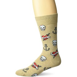 HotSox Mens Tattoo Socks, Hemp Heather, 1 Pair, Mens Shoe Size 6-12.5