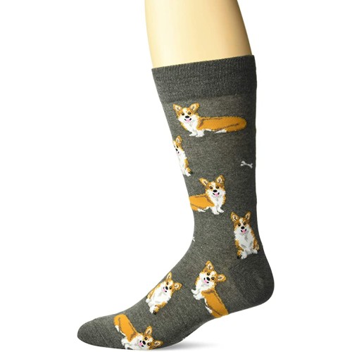 HotSox Mens Corgi Socks, Charcoal Heather, 1 Pair, Mens Shoe Size 6-12.5
