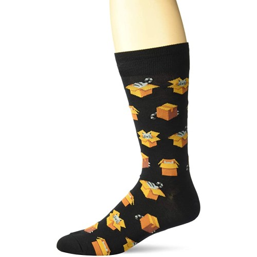 HotSox Mens Cats in Boxes Socks, Black, 1 Pair, Mens Shoe Size 6-12.5