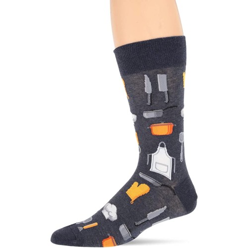 HotSox Mens Chef Socks, Denim Heather, 1 Pair, Mens Shoe Size 6-12.5