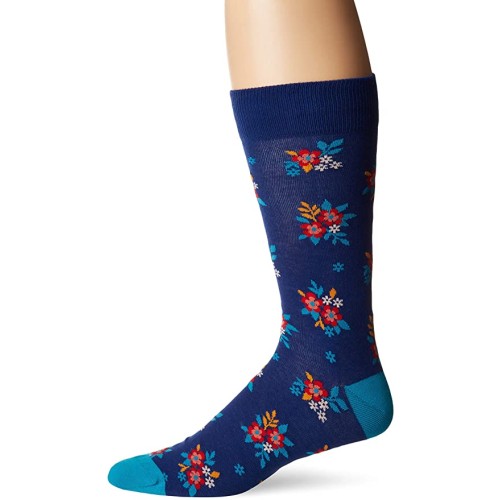 HotSox Mens Ditzy Floral Socks, Dark Blue, 1 Pair, Mens Shoe Size 6-12.5