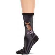 HotSox Womens Feline Myself Socks, Black, 1 Pair, Womens Shoe Size 4-10