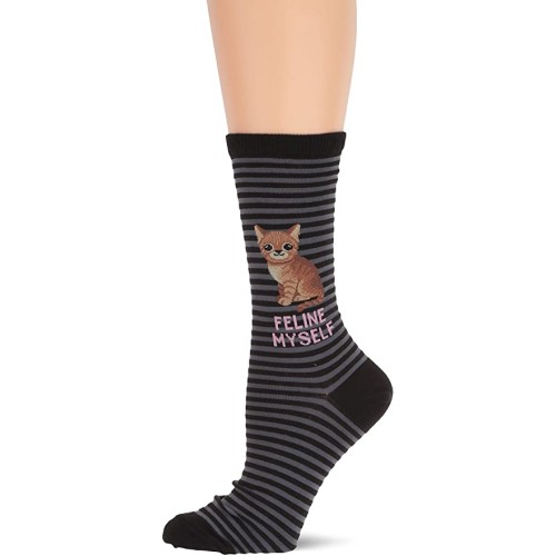 HotSox Womens Feline Myself Socks, Black, 1 Pair, Womens Shoe Size 4-10 HotSox Womens Feline Myself Socks, Black, 1 Pair, Womens Shoe Size 4-10