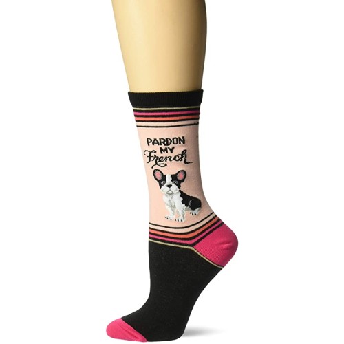 HOTSOX Womens Crew Socks Pardon My French 1 Pair, Black, Womens 4-10 Shoe HOTSOX Womens Crew Socks Pardon My French 1 Pair, Black, Womens 4-10 Shoe