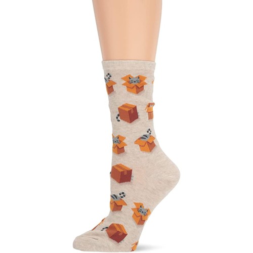 HotSox Womens Cats in Boxes Socks, Natural Melange, 1 Pair, Womens Shoe Size 4-10