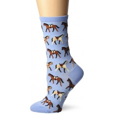 HOTSOX Womens Crew Socks Horses 1 Pair, Light Blue, Womens 4-10 Shoe