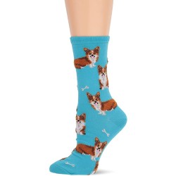 HOTSOX Womens Crew Socks Corgi 1 Pair, Aqua, Womens 4-10 Shoe