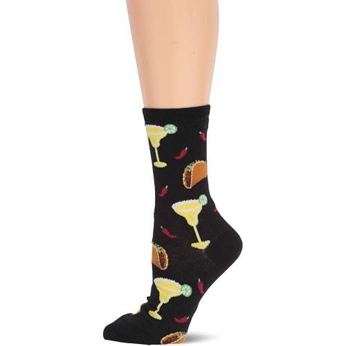 HotSox Womens Margaritas and Tacos Socks, Black, 1 Pair, Womens Shoe Size 4-10