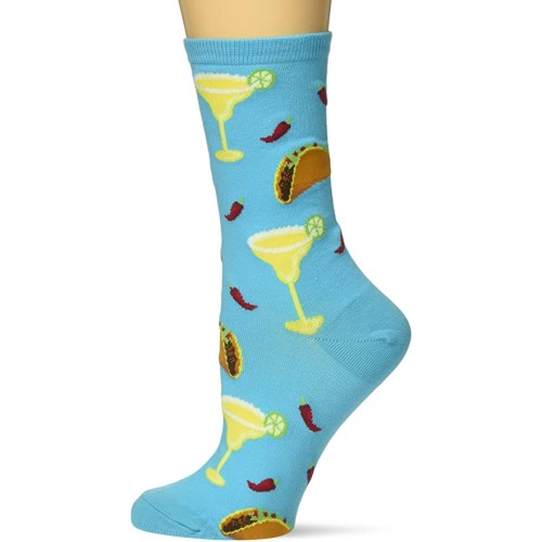 HotSox Womens Margaritas and Tacos Socks, Aqua, 1 Pair, Womens Shoe Size 4-10