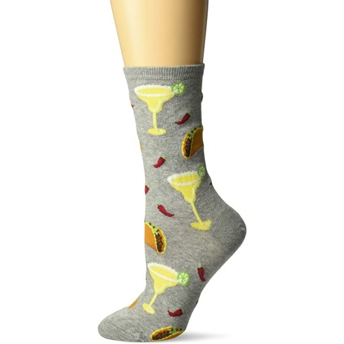 HOTSOX Womens Crew Socks Margaritas and Tacos 1 Pair, Grey Heather, Womens 4-10 Shoe