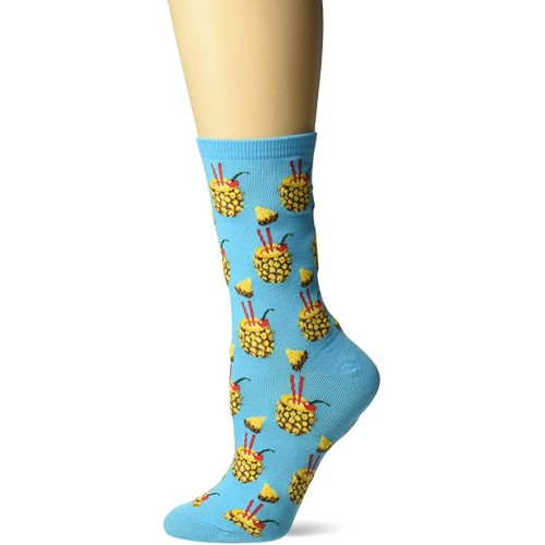 HotSox Womens Pineapple Drink Socks, Aqua, 1 Pair, Womens Shoe Size 4-10