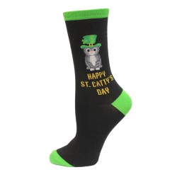 HOTSOX Womens Crew Socks Happy Saint Cattys Day 1 Pair, Black, Womens 4-10 Shoe
