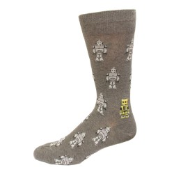 HOTSOX Mens Crew Socks Robots 1 Pair, Charcoal, Mens 8-12 Shoe