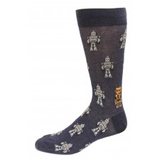 HOTSOX Mens Crew Socks Robots 1 Pair, Denim Heather, Mens 8-12 Shoe