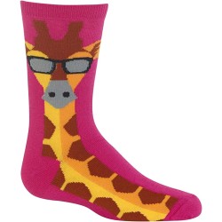 HOTSOX Kids Crew Socks GIRAFFE 1 Pair, Bright Pink, Small/Medium
