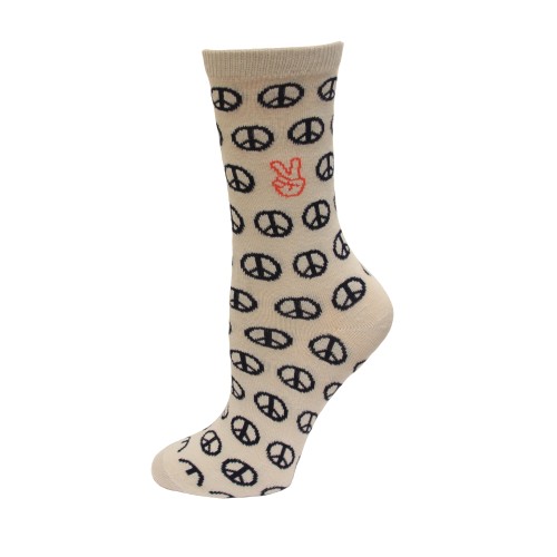 HOTSOX Kids Crew Socks PEACE SIGNS 1 Pair, Light Grey, Small/Medium