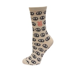 HOTSOX Kids Crew Socks PEACE SIGNS 1 Pair, Light Grey, Medium/Large