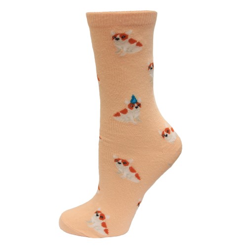 HOTSOX Kids Crew Socks BIRTHDAY FRENCHIE 1 Pair, Pale Pink, Small/Medium