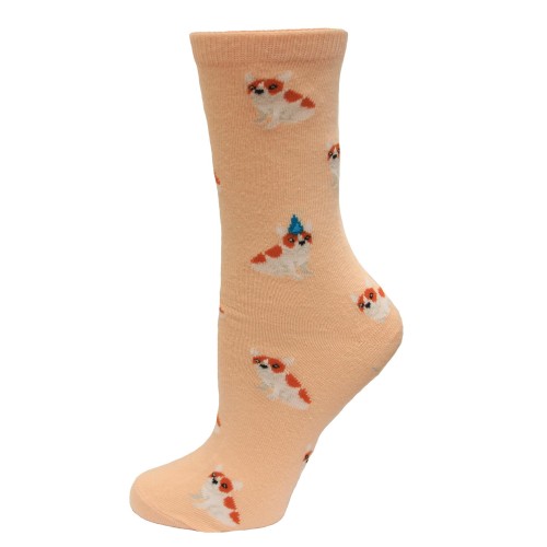 HOTSOX Kids Crew Socks BIRTHDAY FRENCHIE 1 Pair, Pale Pink, Large/XLarge