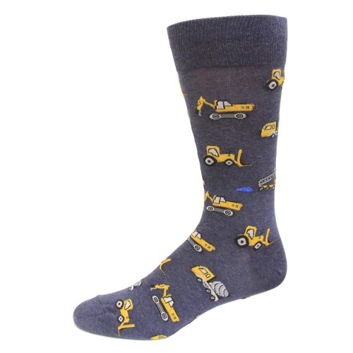HOTSOX Mens Crew Socks Dump Trucks 1 Pair, Denim Heather, Mens 8-12 Shoe