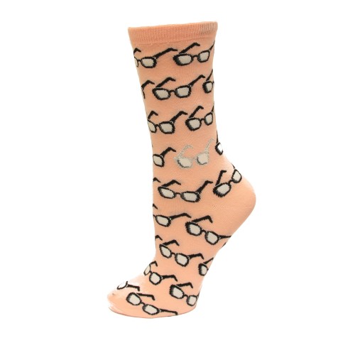 HOTSOX Womens Crew Socks Glasses 1 Pair, Pale Red, Womens 4-10 Shoe