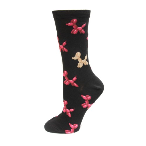 HOTSOX Womens Crew Socks Balloon Dog 1 Pair, Black, Womens 4-10 Shoe