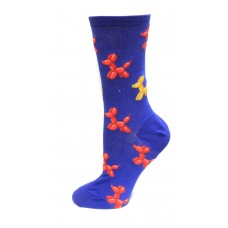 HOTSOX Womens Crew Socks Balloon Dog 1 Pair, Blue, Womens 4-10 Shoe