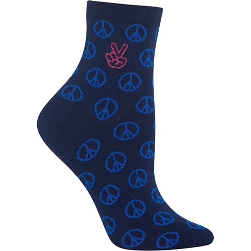 HOTSOX Womens Crew Socks Peace Anklet 1 Pair, Navy, Womens 4-10 Shoe