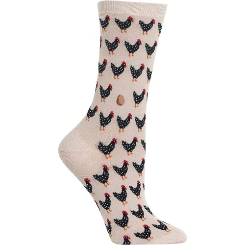 HOTSOX Womens Crew Socks Chicken and Egg 1 Pair, Taupe, Womens 4-10 Shoe