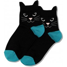 HOTSOX Womens Crew Socks Cat Ear 1 Pair, Black, Womens 4-10 Shoe