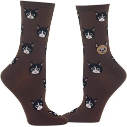 HOTSOX Womens Crew Socks Cat Face 1 Pair, Brown, Womens 4-10 Shoe