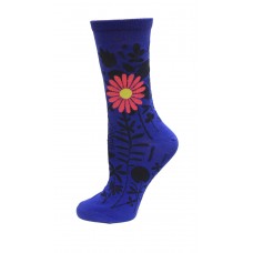 HOTSOX Womens Crew Socks Mixed Floral 1 Pair, Blue, Womens 4-10 Shoe