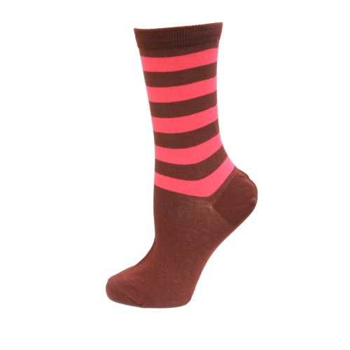 HOTSOX Womens Crew Socks Top tripe 1 Pair, Burgandy, Womens 4-10 Shoe