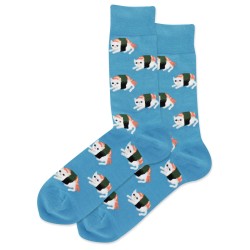 HotSox Sushi Cat Socks, Teal , 1 Pair, Men Shoe 6-12.5
