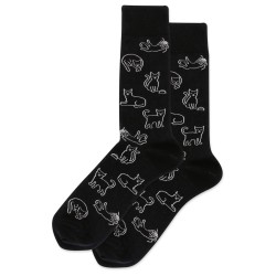 HotSox Outline Cat Socks, Black, 1 Pair, Men Shoe 6-12.5