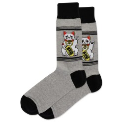 HotSox Lucky Cat Socks, Grey Heather, 1 Pair, Men Shoe 6-12.5