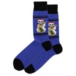 HotSox Lucky Cat Socks, Blue, 1 Pair, Men Shoe 6-12.5