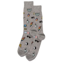 HotSox Stickers Socks, Grey Heather, 1 Pair, Men Shoe 6-12.5