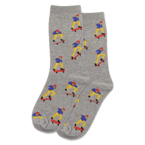 HotSox Skateboarder Kids Socks, Grey Heather, 1 Pair, Small/Medium