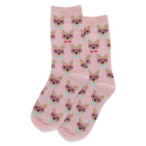 HotSox Smart Frenchie Kids Socks, Pink Heather, 1 Pair, Medium/Large